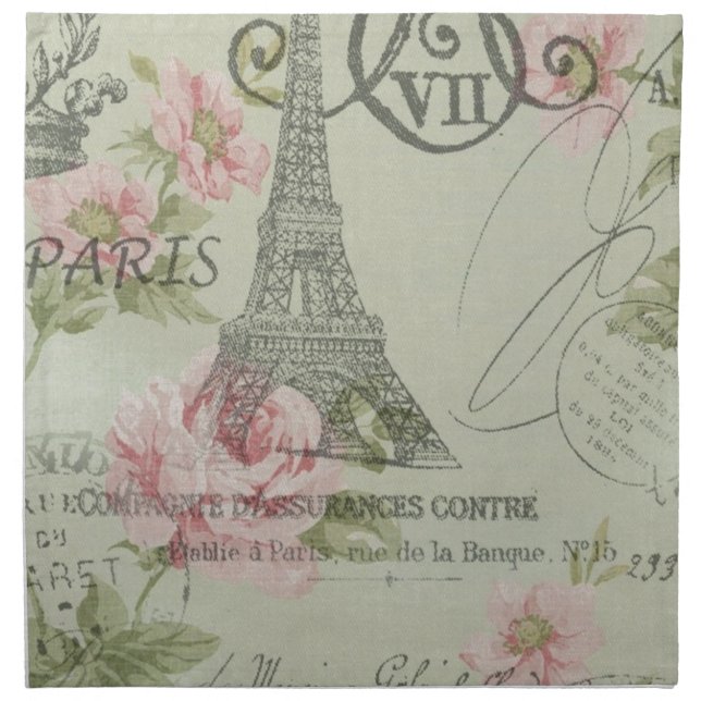mint pink floral botanical paris eiffel tower napkin (Front)