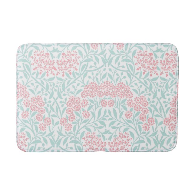 Mint Pink Floral Damask Pattern Bathroom Mat (Front)