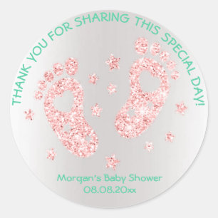 Mint Pink Glitter Feet Baby Shower Favor Thank Classic Round Sticker