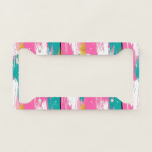 Mint Pink Gold Abstract Brushstroke Pattern License Plate Frame