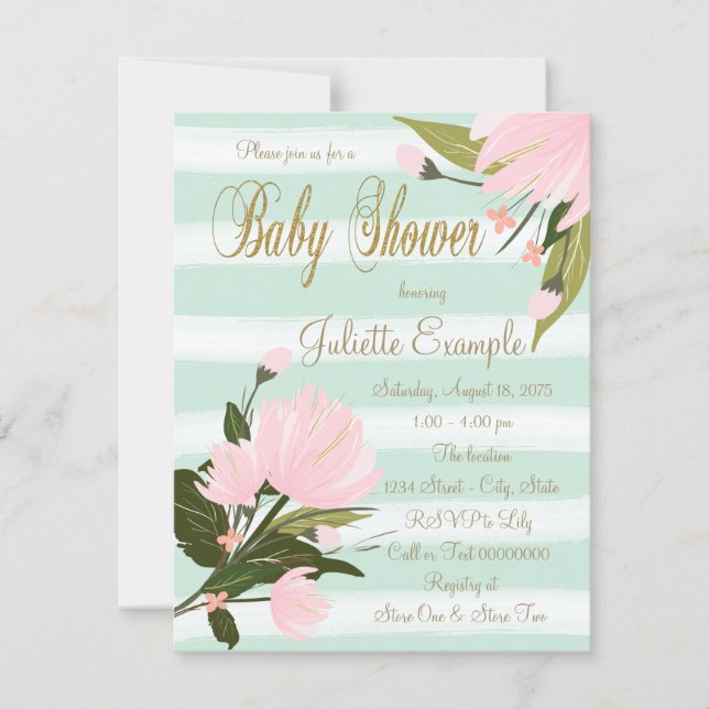 Mint Pink Gold Baby Shower Invitations (Front)