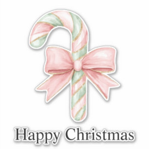 Mint Pink Gold Candy Cane Bow Christmas Sticker