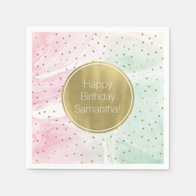 Mint Pink Gold Ombre Confetti Birthday Paper Napkins (Front)