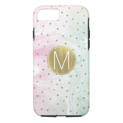 Mint Pink Gold Ombre Confetti Monogram iPhone 87 Case