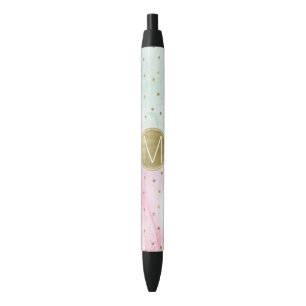 Mint Pink Gold Ombre Confetti Monogram Pen