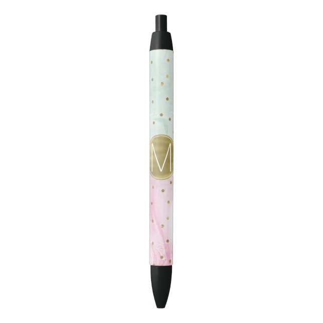 Mint Pink Gold Ombre Confetti Monogram Pen (Front Vertical)