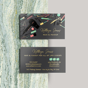 Mint Pink & Gold Tools for Hair & Makeup Artist Foil Business Cards