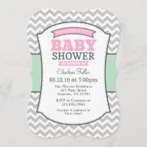 Mint Pink Gray Chevron Baby Shower Invitation