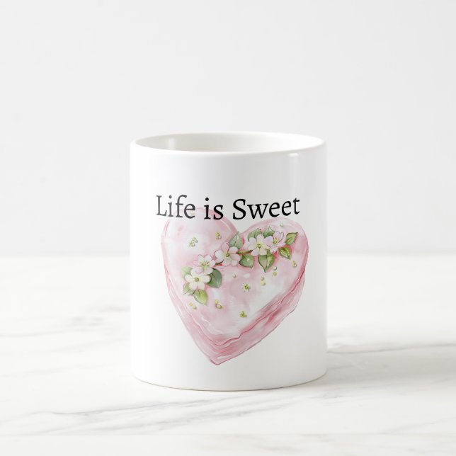 Mint Pink Heart Life is Sweet Coffee Mug (Center)