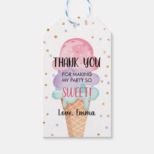 Mint Pink Ice Cream Confetti Thank You Gift Tags