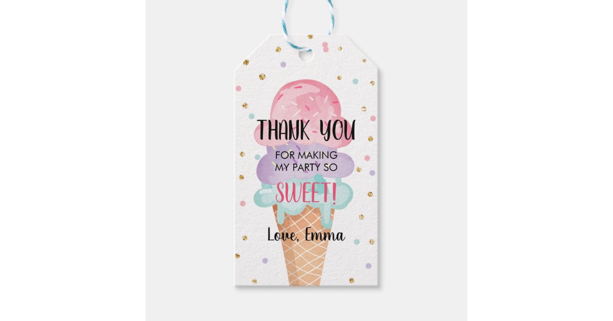 Mint Pink Ice Cream Confetti Thank You Gift Tags Zazzle Com