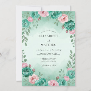 Mint Pink Painted Wedding Invitation