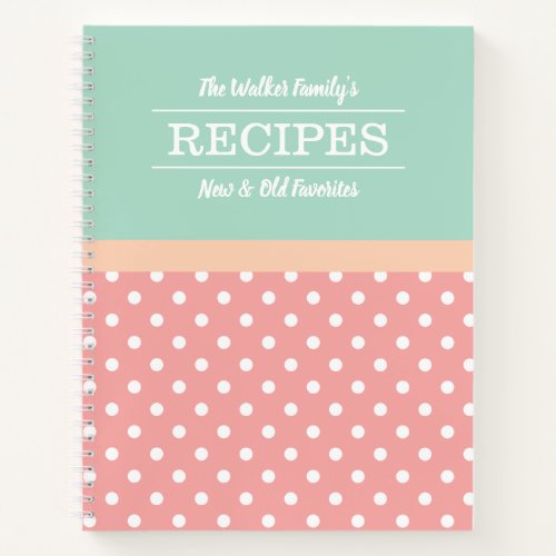 Mint  Pink Polka Dot Recipe Notebook