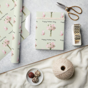 Mint Pink Ranunculus Flowers Happy Mother's Day Wrapping Paper