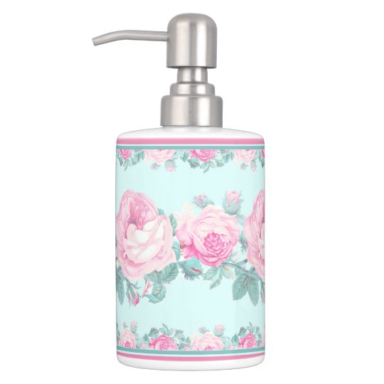 Mint Pink Rose Fl Shabby Chic Bathroom Set Zazzle Mint Pink Rose Fl Shabby Chic Bathroom Set