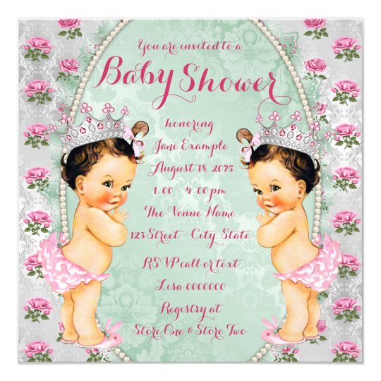 Mint Pink Rose Twin Girl Baby Shower Invitations | Zazzle.com