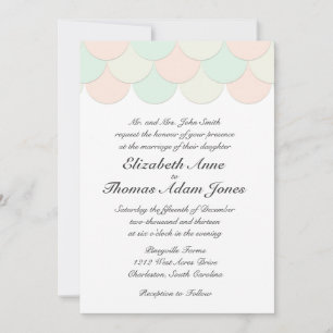 Mint Pink Scalloped Wedding Invitation