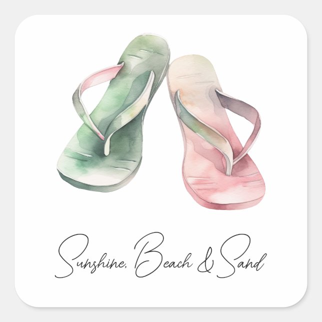 Mint Pink Sunshine Beach Flip Flops Square Sticker (Front)