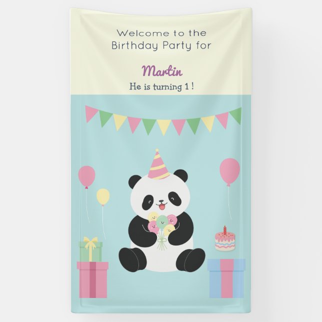 Mint & Pink sweet Panda design Banner (Vertical)