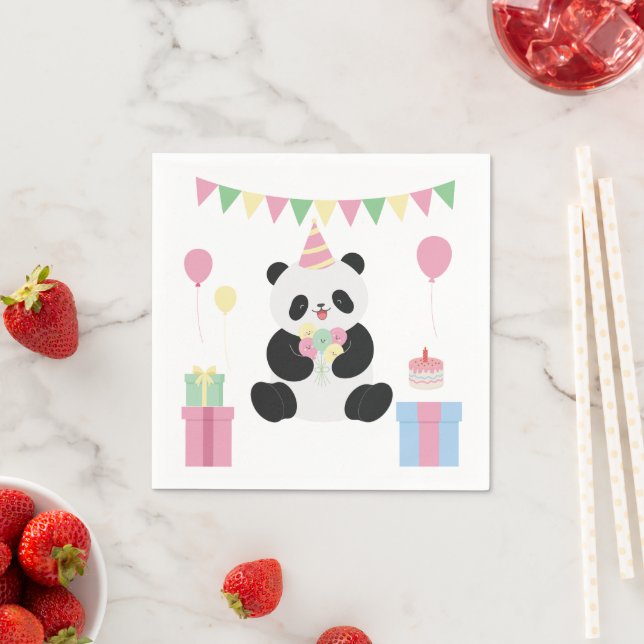 Mint & Pink sweet Panda design Napkins (Insitu)