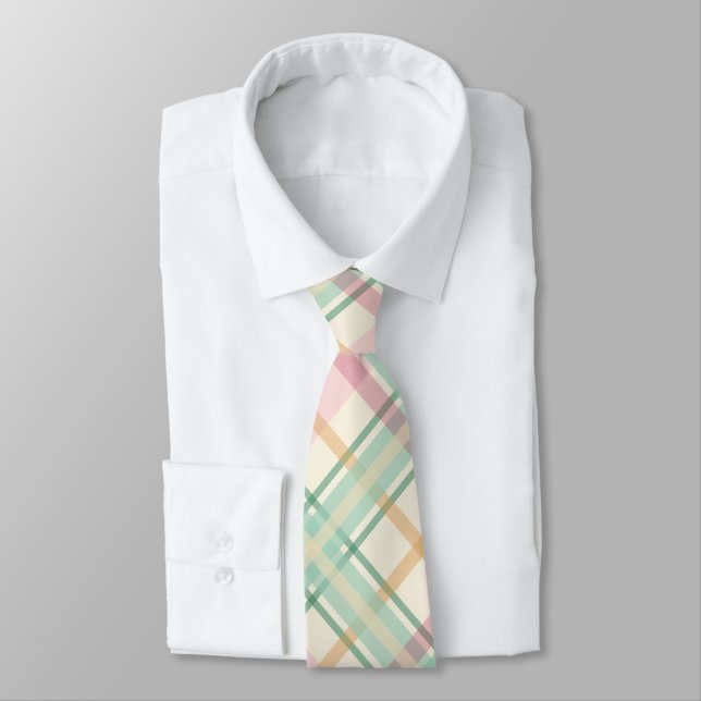 mint pink tartan plaid neck tie (Tied)