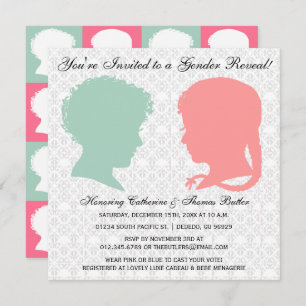 Mint & Pink Victorian Silhouette Gender Reveal Invitation