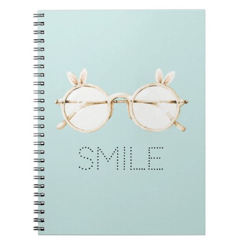 Mint Pink White Bunny Ears Glasses Smile Notebook