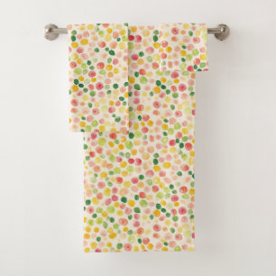 Mint Pink Yellow Green Fruity Dots Bath Towel Set