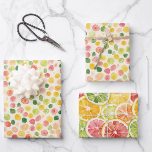 Mint Pink Yellow Green Fruity Dots Birthday Wrapping Paper Sheets