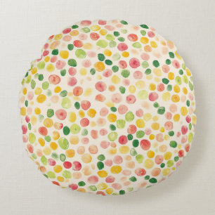Mint Pink Yellow Green Fruity Dots Round Pillow