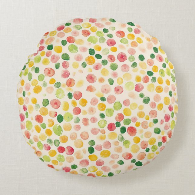 Mint Pink Yellow Green Fruity Dots  Round Pillow (Front)