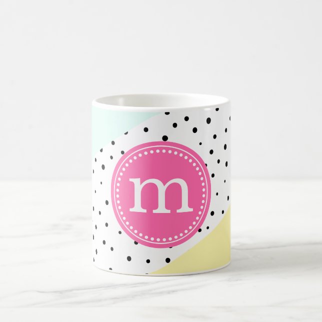 Mint, Pink & Yellow Summer Personalized Monogram Coffee Mug (Center)