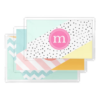 Mint, Pink & Yellow Summer Personalized Monogram Serving Tray