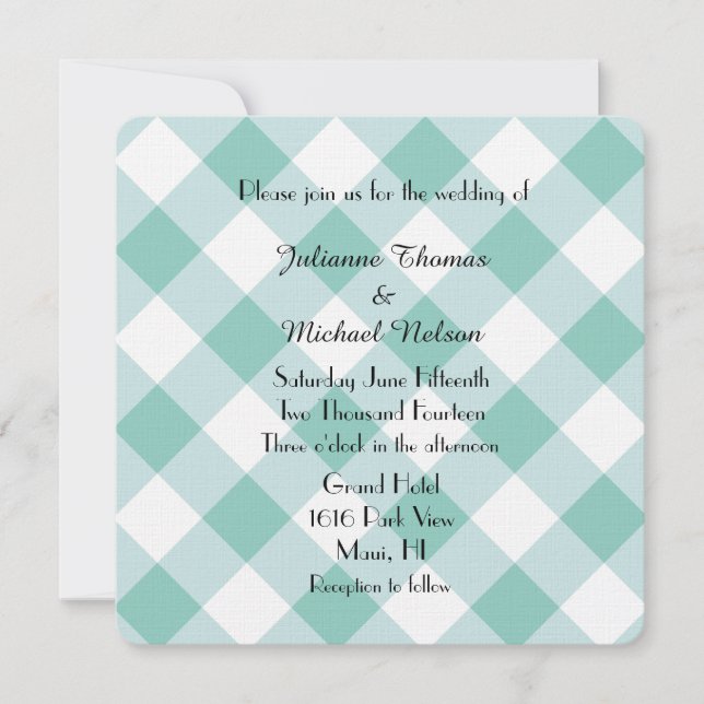 Mint Plaid Wedding Invitation (Front)