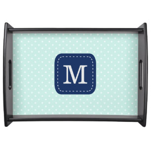 Mint Polka Dots And Personalized Monogram Serving Tray