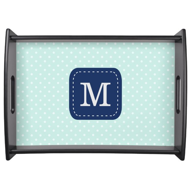 Mint Polka Dots And Personalized Monogram Serving Tray (Front)