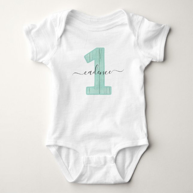 Mint Polka Dots Custom Name 1st Birthday Party Baby Bodysuit (Front)