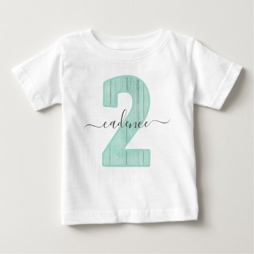Mint Polka Dots Custom Name 2nd Birthday Party Baby T_Shirt