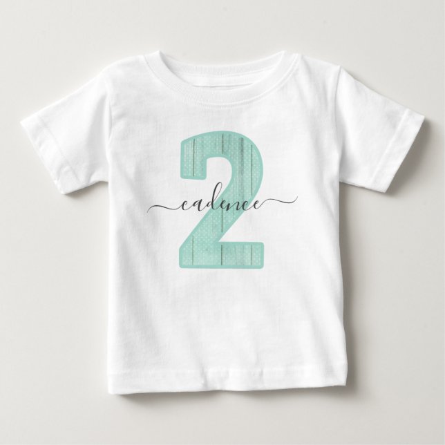 Mint Polka Dots Custom Name 2nd Birthday Party Baby T-Shirt (Front)