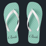 Mint polka dots pattern wedding bride flip flops<br><div class="desc">Mint green polka dots pattern name monogram wedding flip flops. Custom strap color for him and her / men and women. Custom background color and personalized name initials. Modern trendy polkadotted design sandals. Cute party favor for beach theme wedding, marriage, bridal shower, engagement, anniversary, birthday, bbq, bachelorette, girls weekend trip...</div>