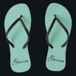 Mint polka dots pattern wedding groom flip flops<br><div class="desc">Mint green polka dots pattern name monogram wedding flip flops. Custom strap color for him and her / men and women. Custom background color and personalized name initials. Modern trendy polkadotted design sandals. Cute party favor for beach theme wedding, marriage, bridal shower, engagement, anniversary, birthday, bbq, bachelorette, girls weekend trip...</div>