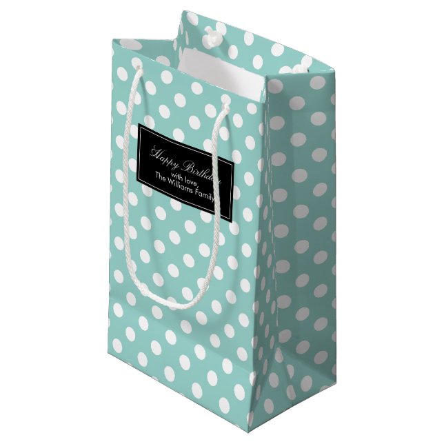 Mint Polka Dots Personalized Small Gift Bag (Front Angled)