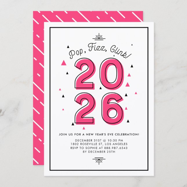 Mint Pop Fizz Clink 2026 New Year's Eve Party Invitation (Front/Back)