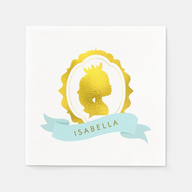 Mint Princess Cameo Birthday Paper Napkins (Front)