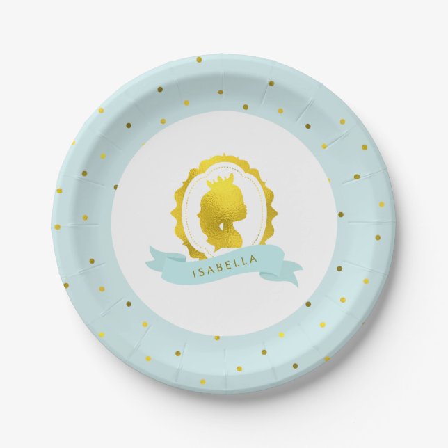 Mint Princess Cameo Birthday Paper Plates (Front)