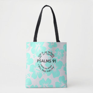 Mint psalms 91 flower tote bag