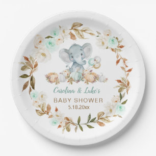 Mint Pumpkin Elephant Baby Shower Party Paper Plat Plates
