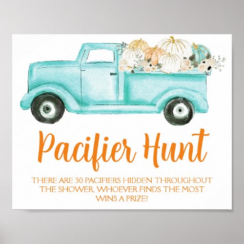 Mint Pumpkin Pacifier Hunt Baby Shower Game Poster