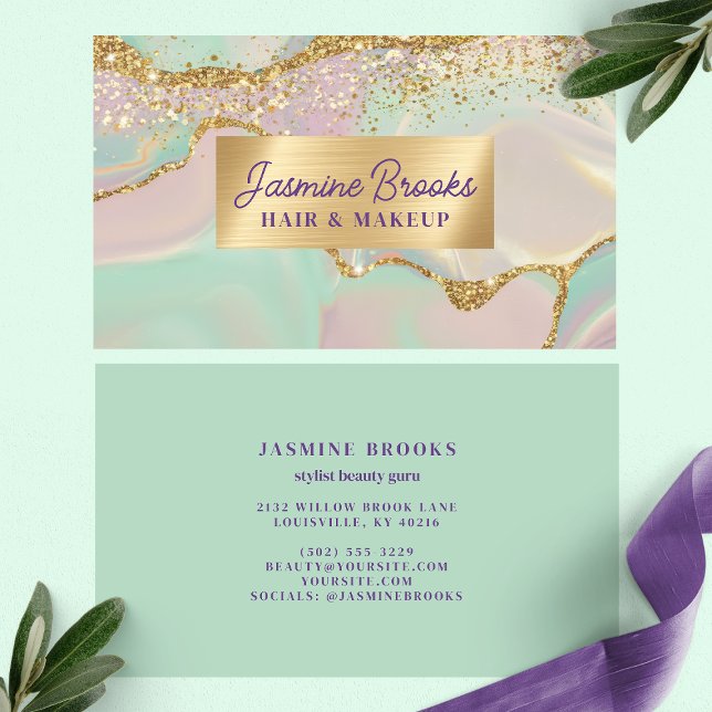 Mint Purple and Gold Glam Business Card (Creator Uploaded)