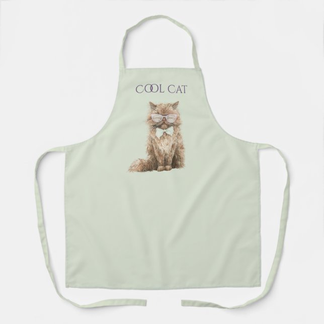 Mint Purple Brown Cool Cat Glasses   Apron (Front)